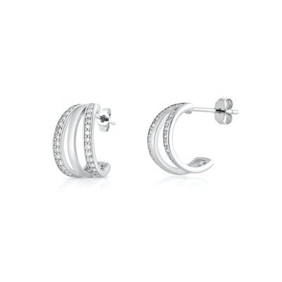 Sterling Silver Rhodium Plated Clear CZ Open Hoop Earrings