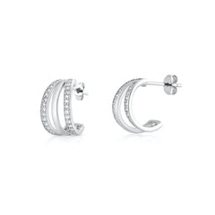 Sterling Silver Rhodium Plated Clear CZ Open Hoop Earrings