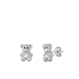 Sterling Silver Rhodium Plated Teddy Bear Clear CZ Earrings