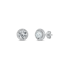 Load image into Gallery viewer, Sterling Silver Rhodium Plated Round Clear CZ Earrings