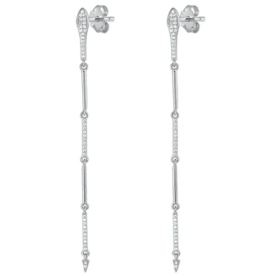 Sterling Silver Rhodium Plated Snake Clear CZ Earrings