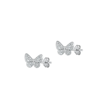 Load image into Gallery viewer, Sterling Silver Rhodium Plated Butterflies Clear CZ Earrings