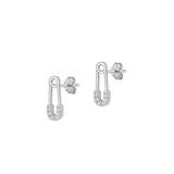 Sterling Silver Rhodium Plated Safety Pin Clear CZ Earrings