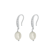 Load image into Gallery viewer, Sterling Silver Rhodium Plated Freshwater Pearl And Clear CZ Earrings