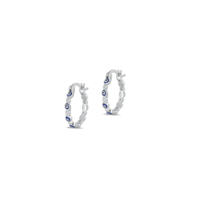 Load image into Gallery viewer, Sterling Silver Rhodium Plated Evil Eye Clear CZ Hoop Earrings