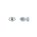 Sterling Silver Rhodium Plated Evil Eye Blue And Clear CZ Earrings