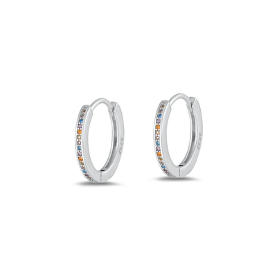Sterling Silver Rhodium Plated Hoop Multi Colored CZ Earrings
