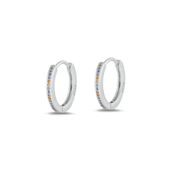 Sterling Silver Rhodium Plated Hoop Multi Colored CZ Earrings