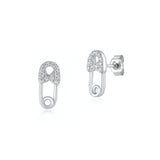 Sterling Silver Rhodium Plated Clear CZ Safety Pin Earrings