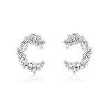 Sterling Silver Rhodium Plated Baguette Cluster Clear CZ Earrings