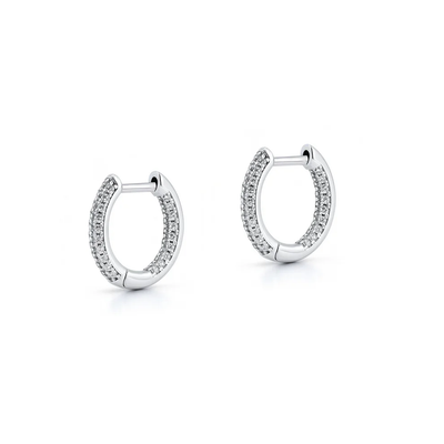 Sterling Silver Rhodium Plated Clear CZ Hoop Earrings