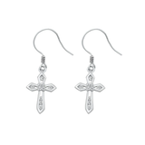 Sterling Silver Rhodium Plated Clear CZ Cross Earrings