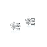 Sterling Silver Rhodium Plated Fleur De Lise Clear CZ Earrings