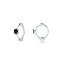 Load image into Gallery viewer, Sterling Silver Rhodium Plated Huggie Hoop Black Onyx Stone Earrings
