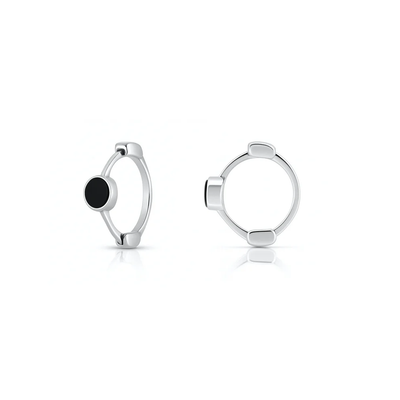 Sterling Silver Rhodium Plated Huggie Hoop Black Onyx Stone Earrings