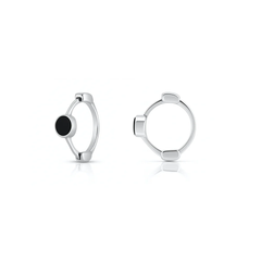 Sterling Silver Rhodium Plated Huggie Hoop Black Onyx Stone Earrings