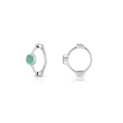 Sterling Silver Rhodium Plated Huggie Hoop Turquoise Stone Earrings