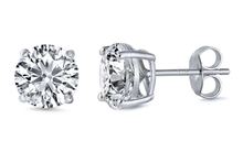 Load image into Gallery viewer, Sterling Silver Rhodium Plated Round Cut Stud Earring Set on Basket Prong Setting with Friction Back Post 7mm