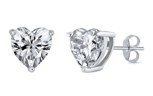 Load image into Gallery viewer, Sterling Silver Casting Heart Clear CZ Earrings