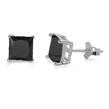 Load image into Gallery viewer, Sterling Silver Rhodium Plated 3mm Princess Cut Cz Stud Earring Set on Basket Prong Setting with Friction Back Post