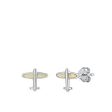 Sterling Silver Rhodium Plated Airplane White Lab Opal Earrings