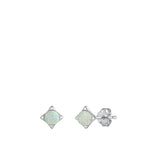 Sterling Silver Rhodium Plated Diamond Shape White Lab Opal Earrings
