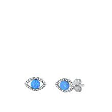Load image into Gallery viewer, Sterling Silver Oxidized Eye Blue Lab Opal Earrings