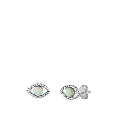Sterling Silver Oxidized Eye White Lab Opal Earrings