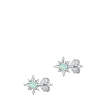Load image into Gallery viewer, Sterling Silver Rhodium Plated White Lab Opal Star Earrings