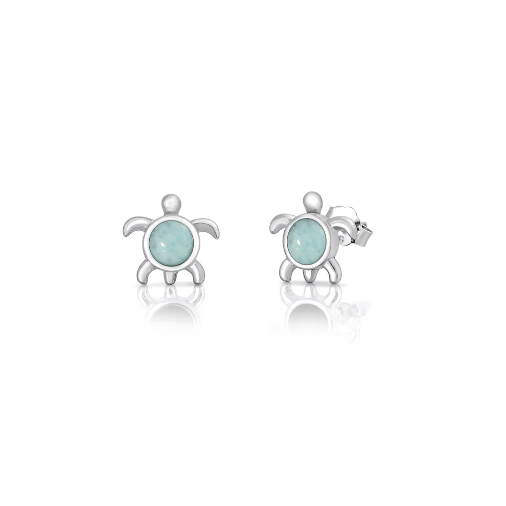 Sterling Silver Oxidized And Polished Turtle Larimar Stone Earrings