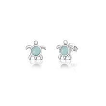 Load image into Gallery viewer, Sterling Silver Oxidized And Polished Turtle Larimar Stone Earrings
