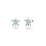 Sterling Silver Oxidized And Polished Turtle Larimar Stone Earrings