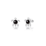Sterling Silver Oxidized And Polished Turtle Black Onyx Stone Earrings