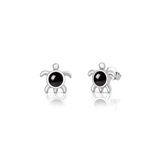 Sterling Silver Oxidized And Polished Turtle Black Onyx Stone Earrings