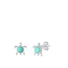 Load image into Gallery viewer, Sterling Silver Rhodium Plated Turtle Genuine Turquoise Stone Earrings