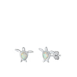 Sterling Silver Rhodium Plated Turtle White Lab Opal Earrings