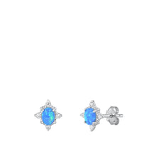 Load image into Gallery viewer, Sterling Silver Rhodium Plated Blue Lab Opal Earrings
