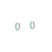 Load image into Gallery viewer, Sterling Silver Rhodium Plated Genuine Turquoise Hoop Stone Earrings