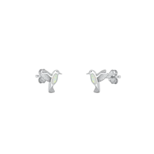 Load image into Gallery viewer, Sterling Silver Rhodium Plated Hummingbird White Lab Opal Earrings