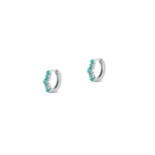 Load image into Gallery viewer, Sterling Silver Rhodium Plated Hoop Genuine Turquoise Stone Earrings