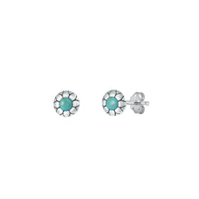 Load image into Gallery viewer, Sterling Silver Oxidized Round Genuine Turquoise Stone Earrings