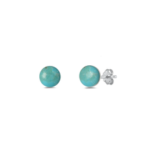 Load image into Gallery viewer, Sterling Silver Round Genuine Turquoise Stone Earrings