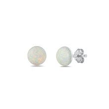Load image into Gallery viewer, Sterling Silver Rhodium Plated Round White Lab Opal Earring