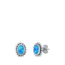 Load image into Gallery viewer, Sterling Silver Oxidized Oval Blue Lab Opal Earrings