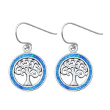 Sterling Silver Tree Of Life Blue Lab Opal Earrings