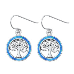 Sterling Silver Tree Of Life Blue Lab Opal Earrings