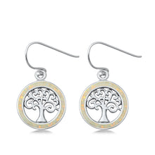 Load image into Gallery viewer, Sterling Silver Tree Of Life White Lab Opal Earrings
