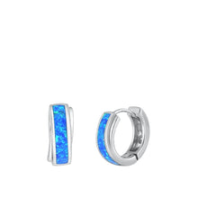 Load image into Gallery viewer, Sterling Silver Rhodium Plated Hoop Blue Lab Opal Earrings