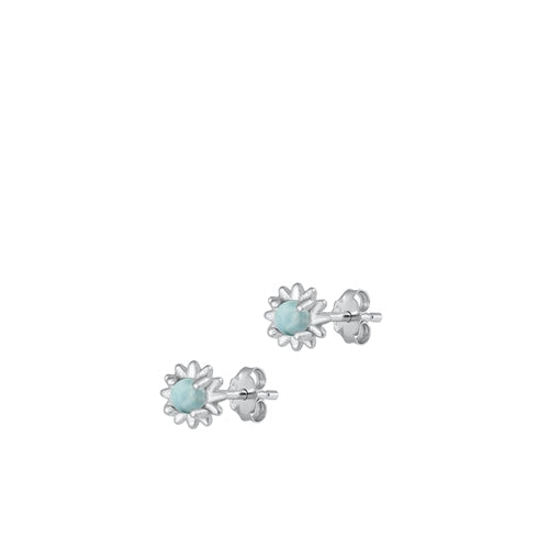 Sterling Silver Rhodium Plated Genuine Larimar Earrings