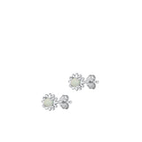 Sterling Silver Rhodium Plated Flower White Lab Opal Earrings